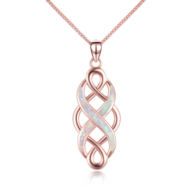 YFN Irish Celtic Knot Created Opal Pendant Necklace Infinity Love Sterling Silver CZ Jewelry 18" - Image 1